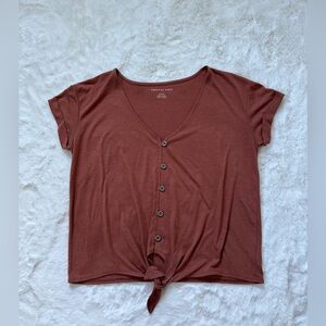 AE Brown/Red Button Up Top